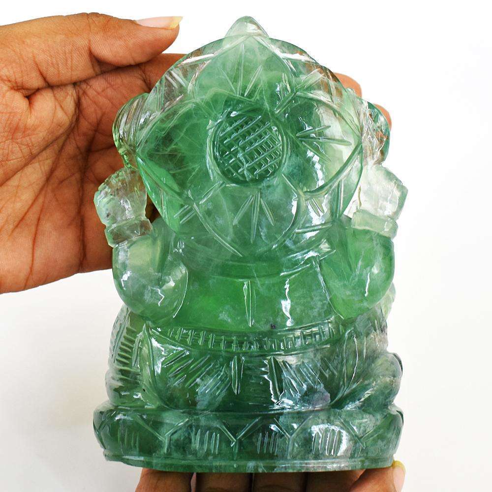 gemsmore:Natural Green Fluorite Hand Carved Genuine Crystal Gemstone Carving Massive Lord Ganesha