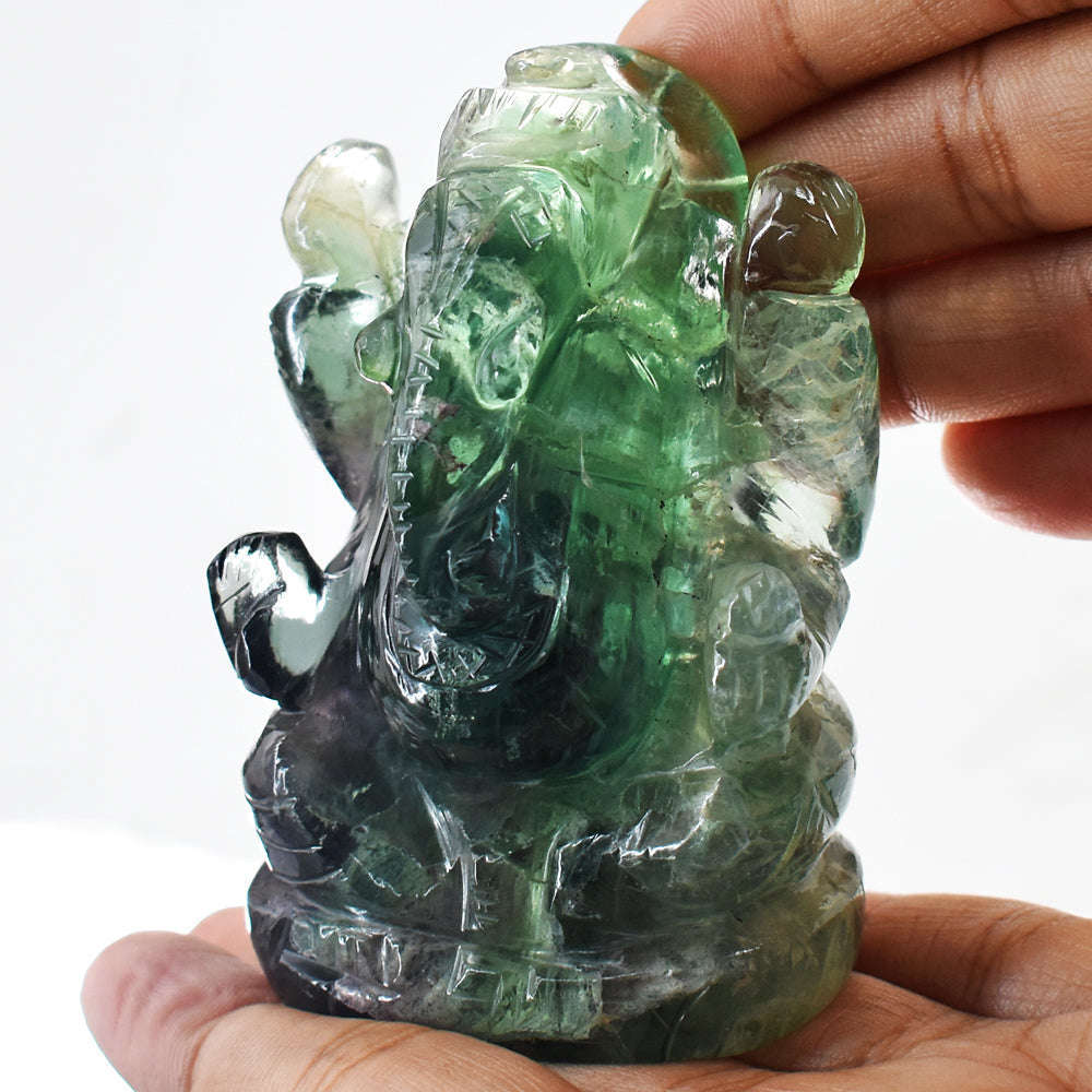 gemsmore:Natural Green Fluorite Hand Carved Lord Ganesha Gemstone Carving