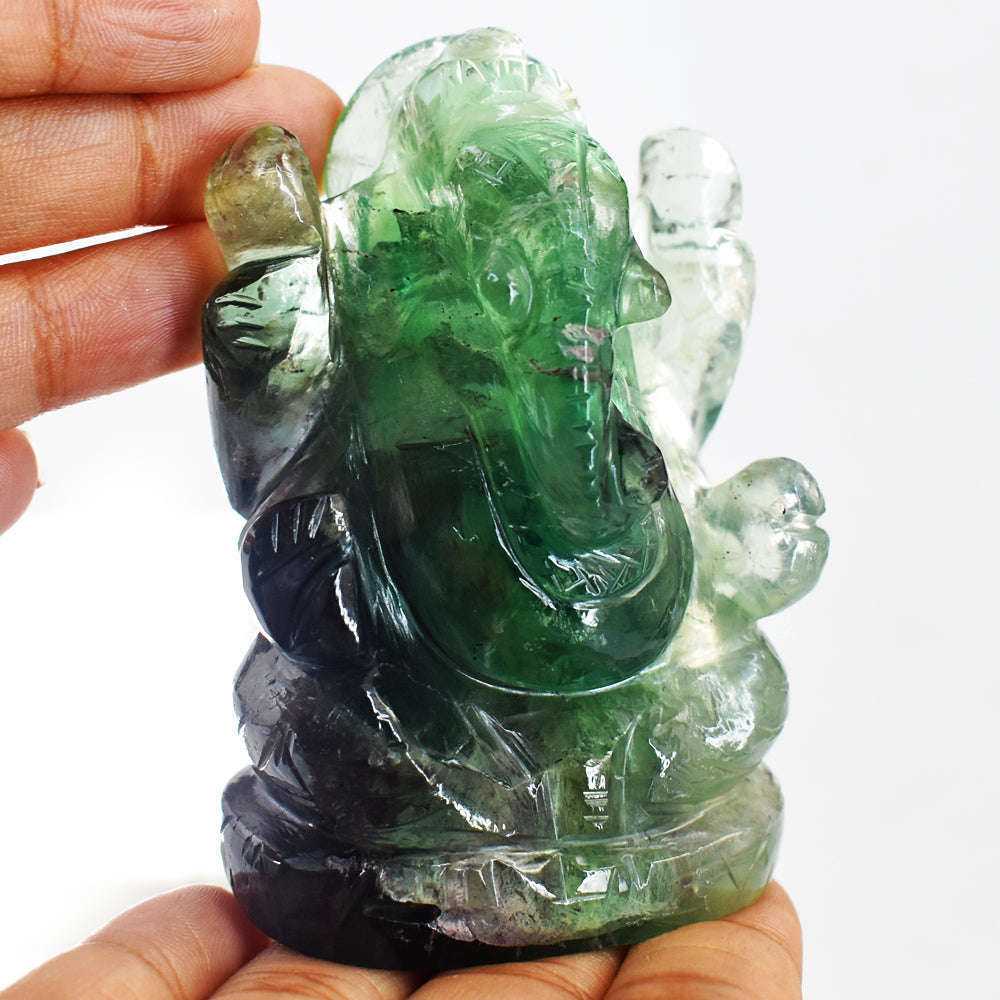 gemsmore:Natural Green Fluorite Hand Carved Lord Ganesha Gemstone Carving