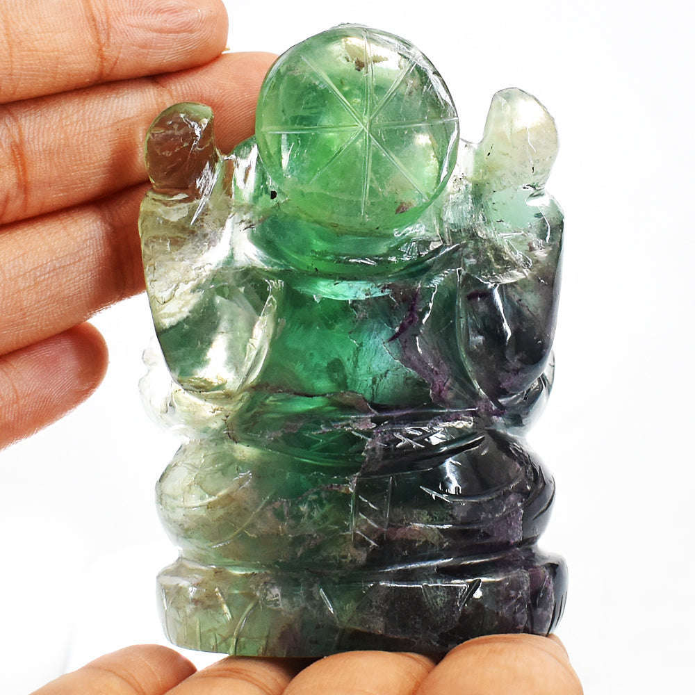 gemsmore:Natural Green Fluorite Hand Carved Lord Ganesha Gemstone Carving