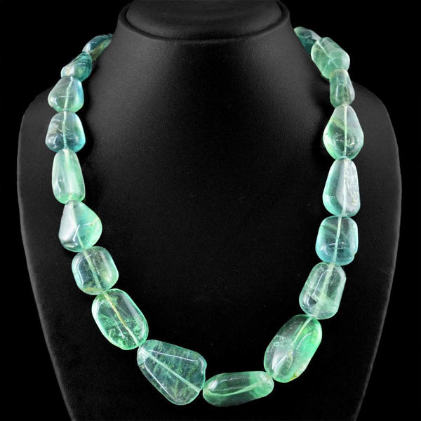 gemsmore:Natural Green Fluorite Necklace 20 Inches Long Huge Beads