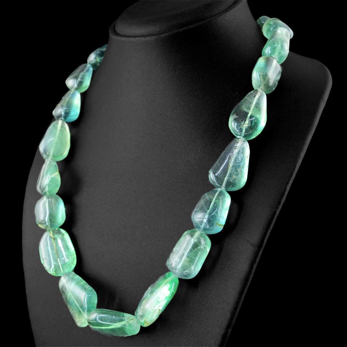 gemsmore:Natural Green Fluorite Necklace 20 Inches Long Huge Beads