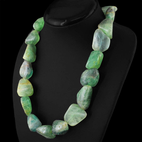 gemsmore:Natural Green Fluorite Necklace Huge Beads