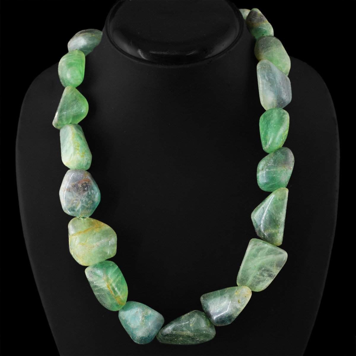 gemsmore:Natural Green Fluorite Necklace Huge Beads