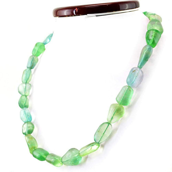 gemsmore:Natural Green Fluorite Necklace Single Strand Untreated Beads