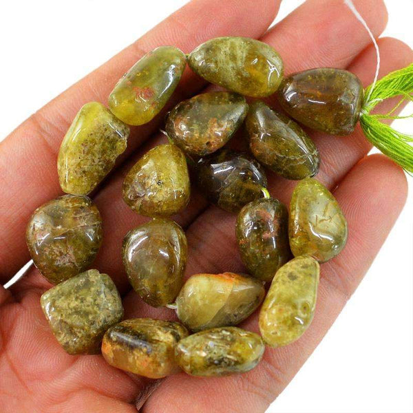 gemsmore:Natural Green Garnet Beads Strand - Drilled