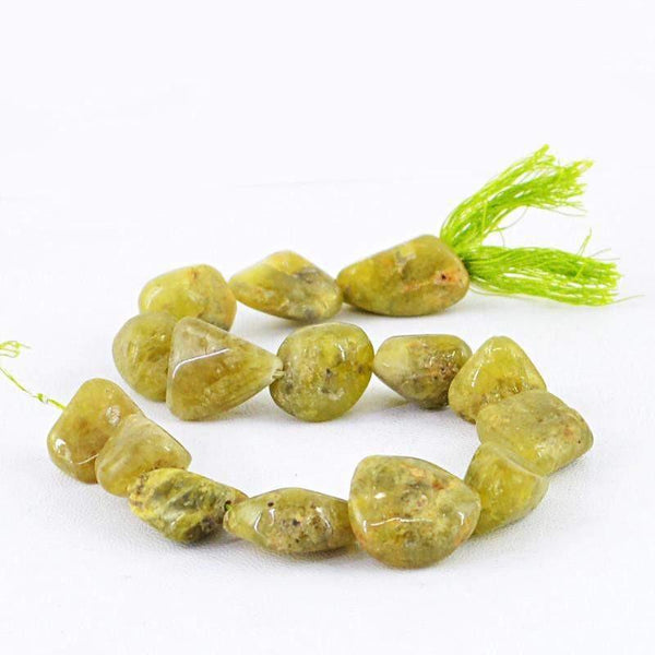 gemsmore:Natural Green Garnet Drilled Beads Strand