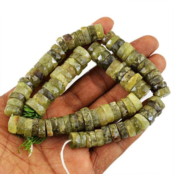 gemsmore:Natural Green Garnet Drilled Beads Strand