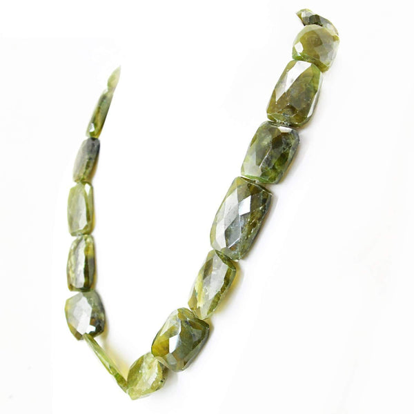 gemsmore:Natural Green Garnet Necklace Untreated Faceted Beads