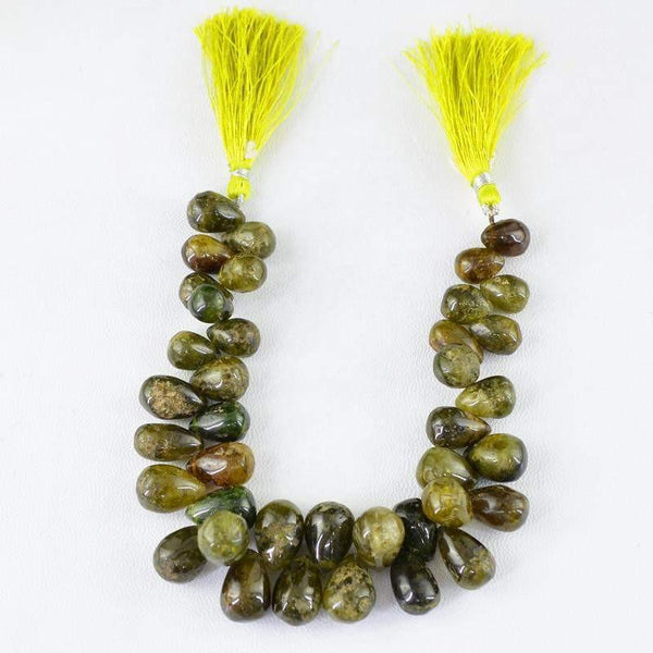 gemsmore:Natural Green Garnet Untreated Drilled Beads Strand