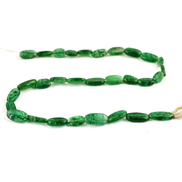 gemsmore:Natural Green Jade Beads Strand - Oval Shape Drilled