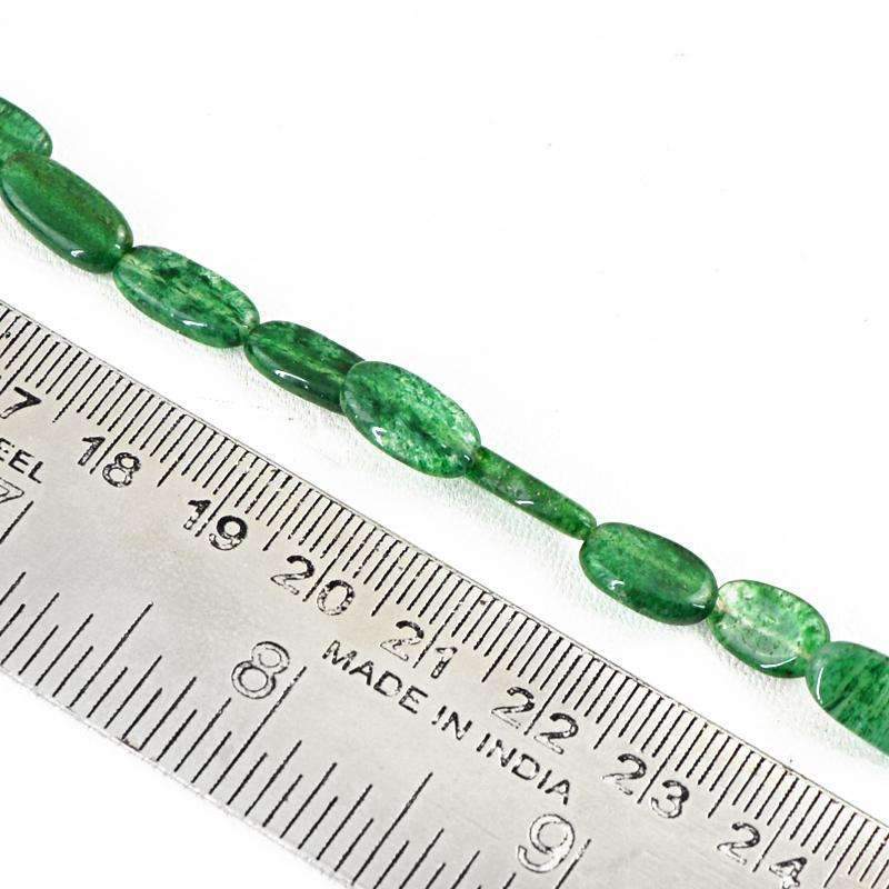 gemsmore:Natural Green Jade Beads Strand - Oval Shape Drilled