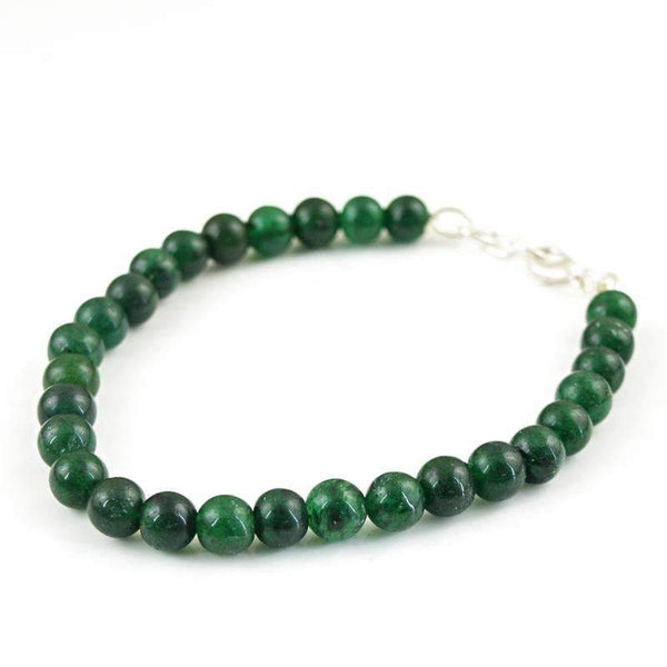 gemsmore:Natural Green Jade Bracelet - Round Shape Beads