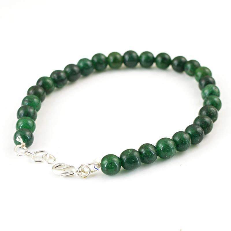 gemsmore:Natural Green Jade Bracelet - Round Shape Beads