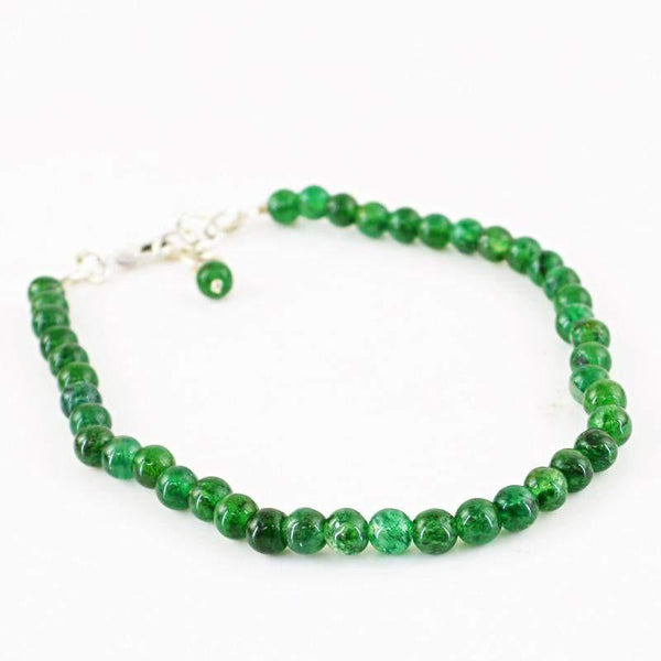 gemsmore:Natural Green Jade Bracelet Round Shape Unheated Beads