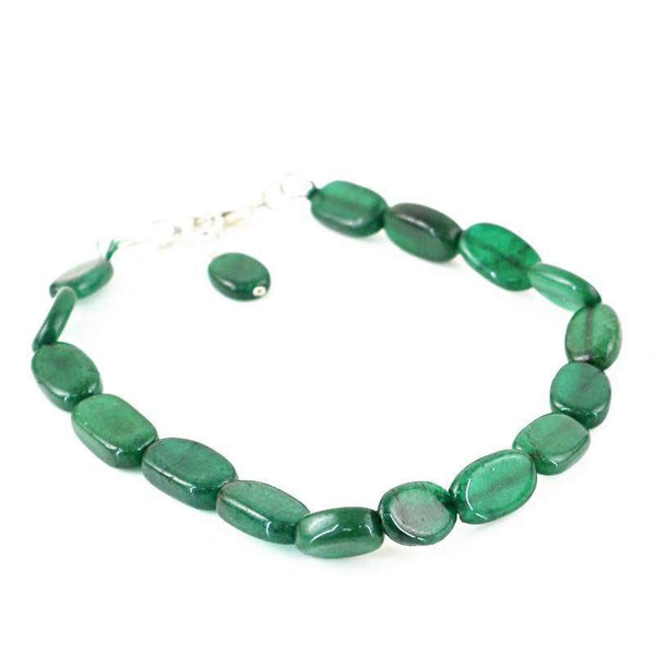 gemsmore:Natural Green Jade Bracelet Untreated Oval Shape Beads