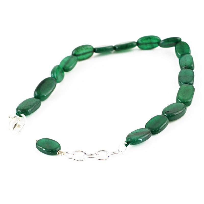 gemsmore:Natural Green Jade Bracelet Untreated Oval Shape Beads