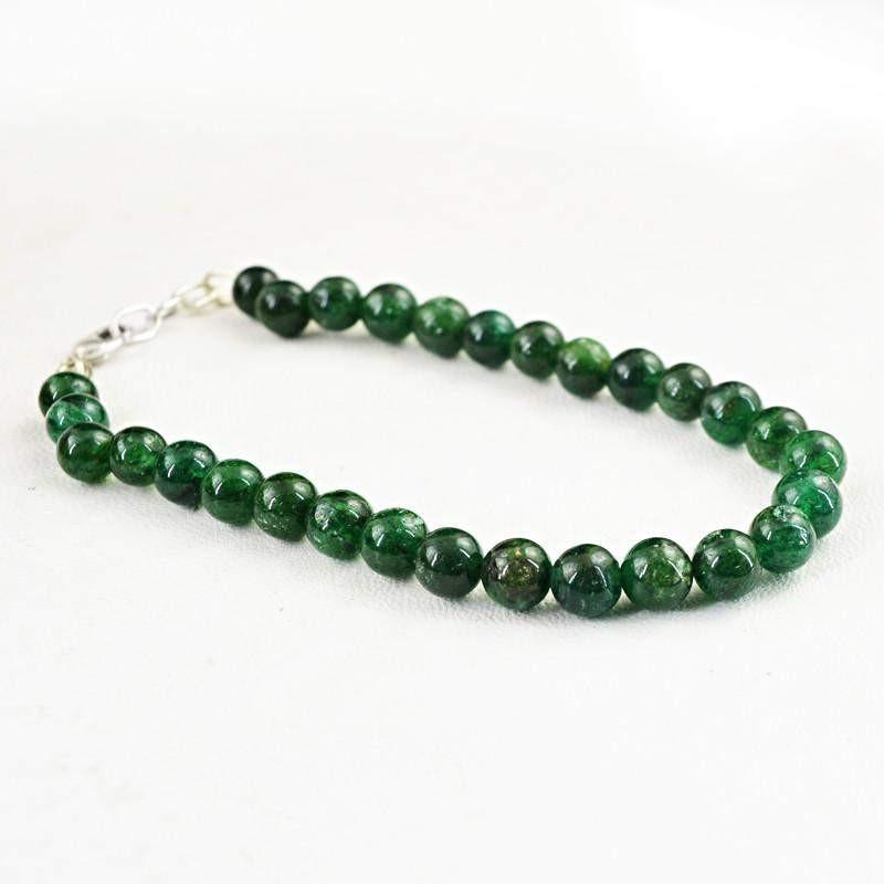 gemsmore:Natural Green Jade Bracelet Untreated Round Shape Beads