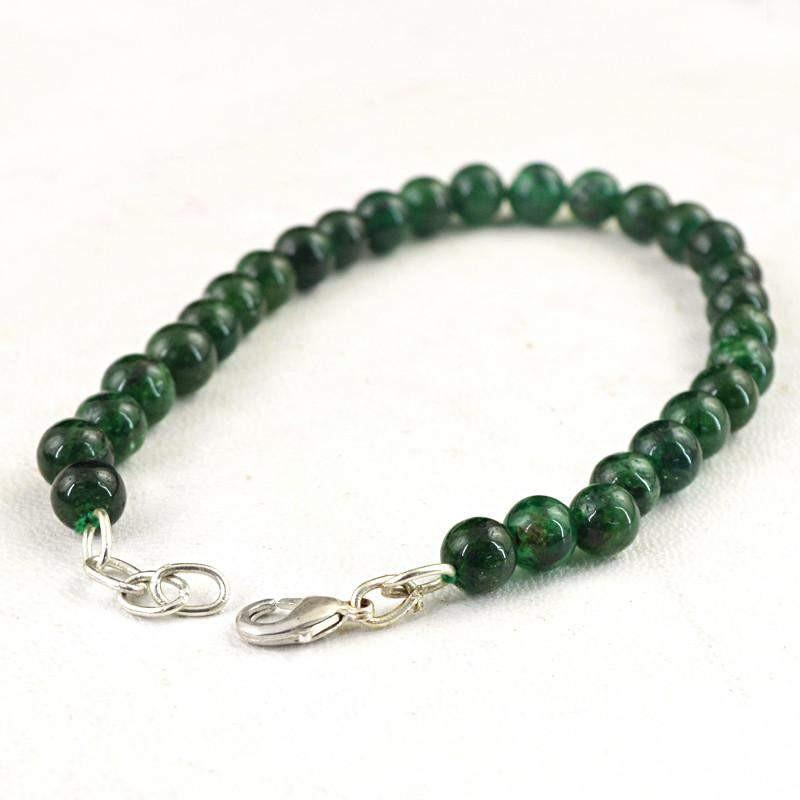 gemsmore:Natural Green Jade Bracelet Untreated Round Shape Beads
