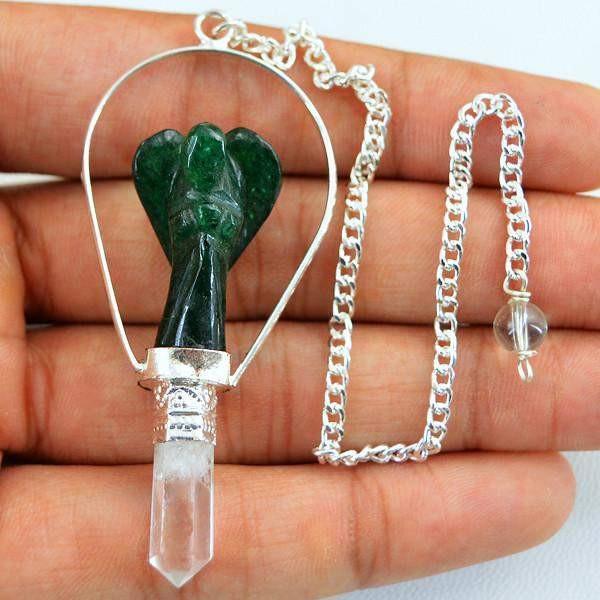 gemsmore:Natural Green Jade Carved Angel Healing Point Pendulum