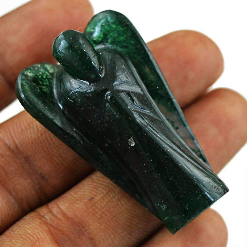 gemsmore:Natural Green Jade Carved Healing Angel Gemstone