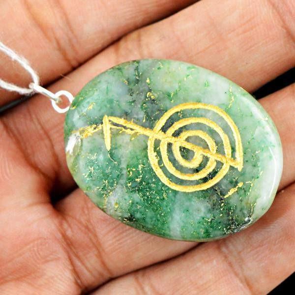 gemsmore:Natural Green Jade Chakra Healing Gemstone Pendant
