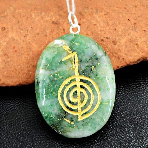 gemsmore:Natural Green Jade Chakra Healing Gemstone Pendant