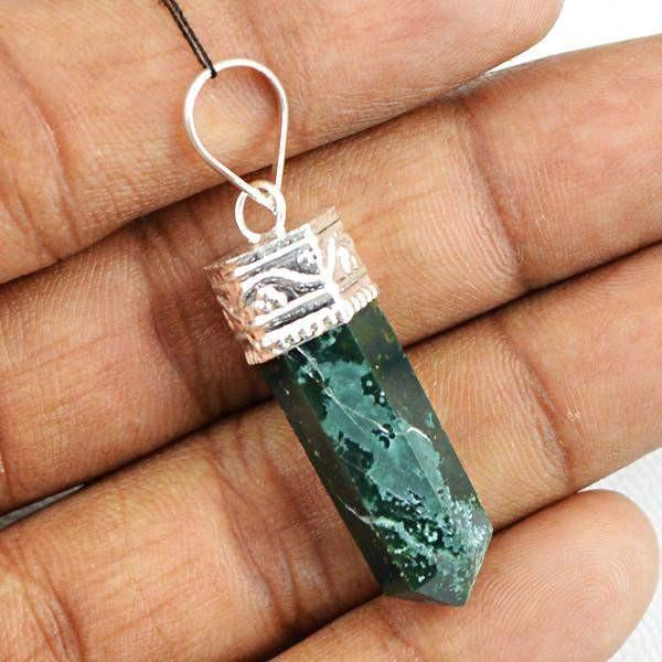 gemsmore:Natural Green Jade Crystal Healing Point Pendant