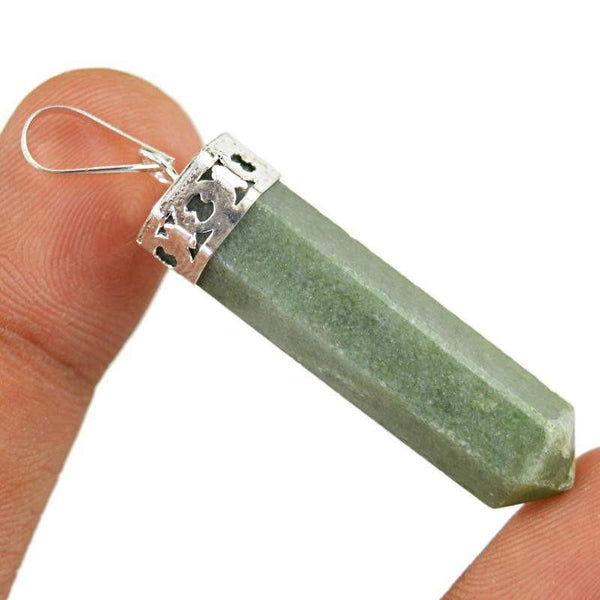 gemsmore:Natural Green Jade Crystal Healing Point Pendant