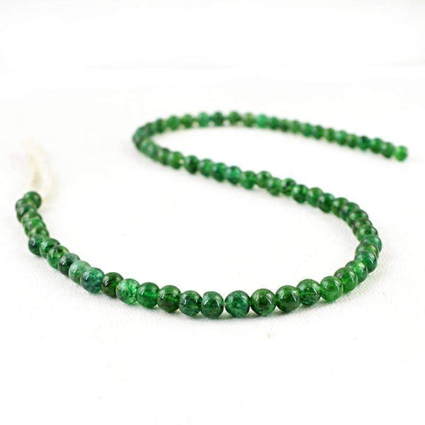 gemsmore:Natural Green Jade Drilled Beads Strand - Round Shape