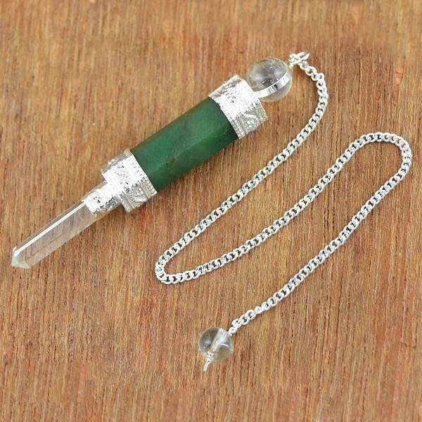 gemsmore:Natural Green Jade Gemstone Pure Crystal Healing Pendulum