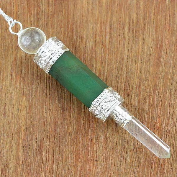 gemsmore:Natural Green Jade Gemstone Pure Crystal Healing Pendulum