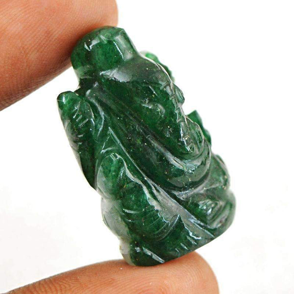 gemsmore:Natural Green Jade Hand Carved Ganesha Gemstone