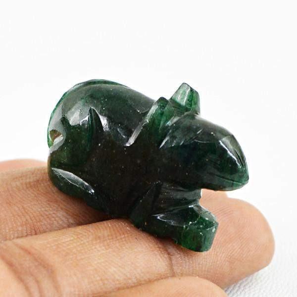 gemsmore:Natural Green Jade Hand Carved Rabbit Gemstone