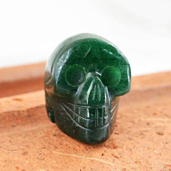 gemsmore:Natural Green Jade Hand Carved Skull Gemstone