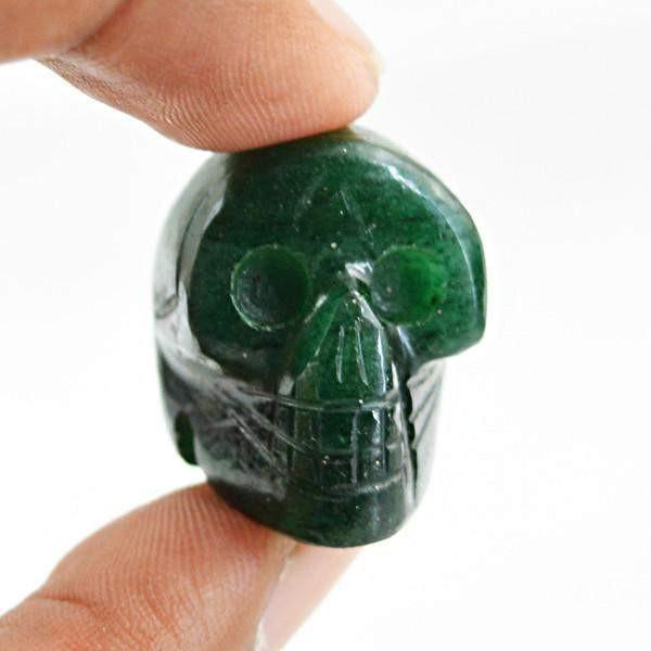 gemsmore:Natural Green Jade Hand Carved Skull Gemstone
