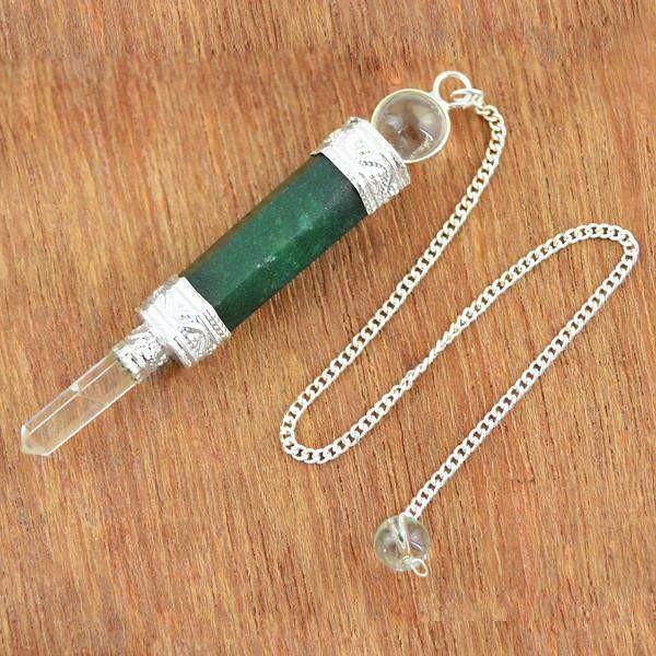 gemsmore:Natural Green Jade Healing Ball Meditation Point Pendulum