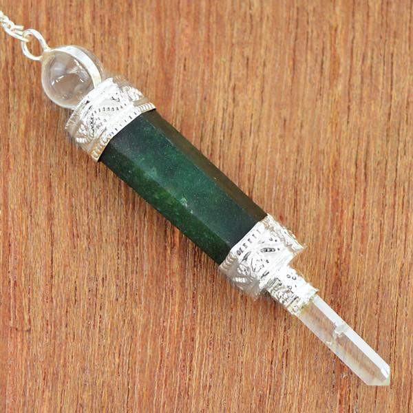 gemsmore:Natural Green Jade Healing Ball Meditation Point Pendulum