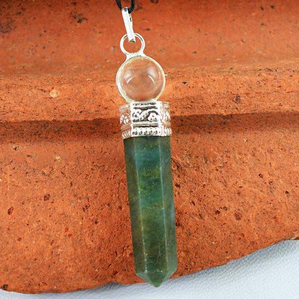 gemsmore:Natural Green Jade Healing Ball Point Pendant