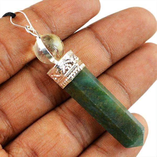 gemsmore:Natural Green Jade Healing Ball Point Pendant