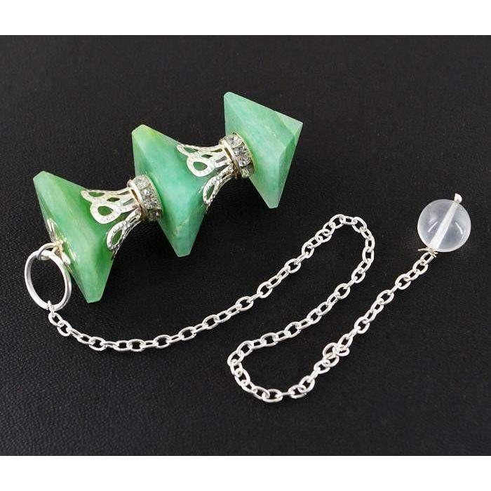 gemsmore:Natural Green Jade Healing Ball Pyramid Pendulum