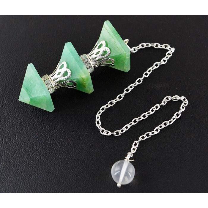 gemsmore:Natural Green Jade Healing Ball Pyramid Pendulum