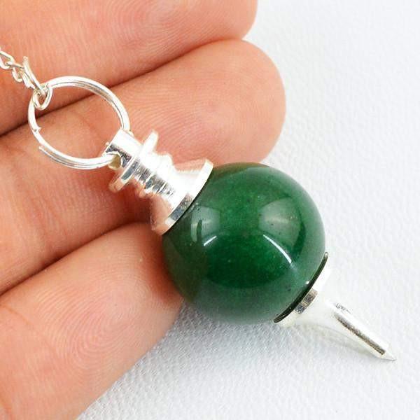 gemsmore:Natural Green Jade Healing Pendulum