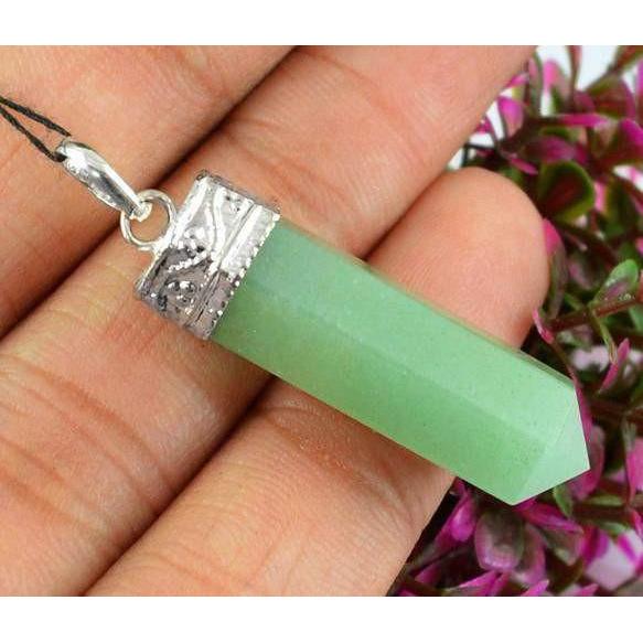 gemsmore:Natural Green Jade Healing Point Pendant