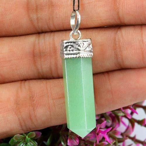 gemsmore:Natural Green Jade Healing Point Pendant