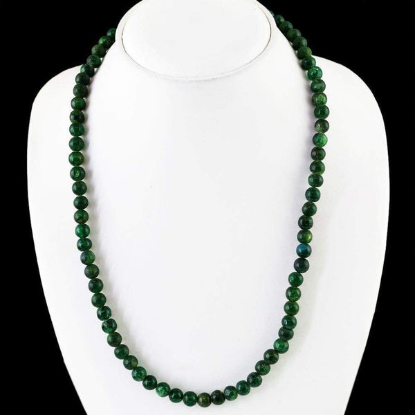 gemsmore:Natural Green Jade Necklace 20 Inches Long Round Beads