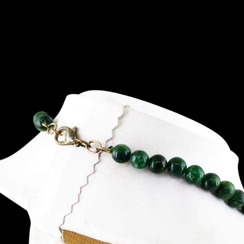 gemsmore:Natural Green Jade Necklace 20 Inches Long Round Beads