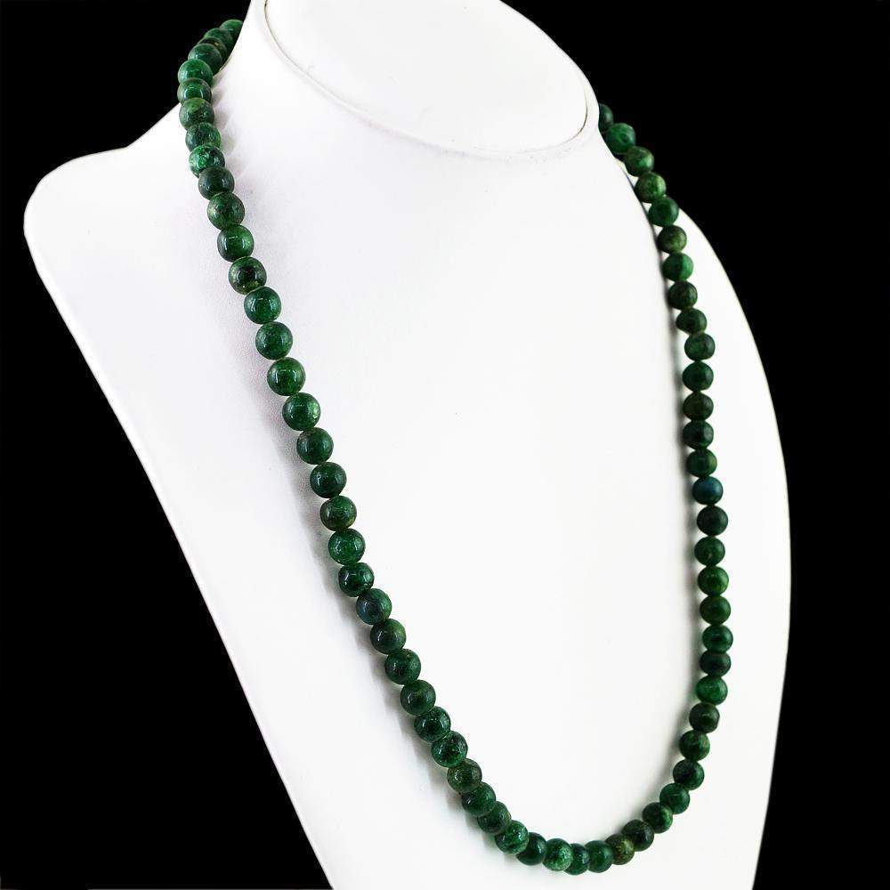 gemsmore:Natural Green Jade Necklace 20 Inches Long Round Beads