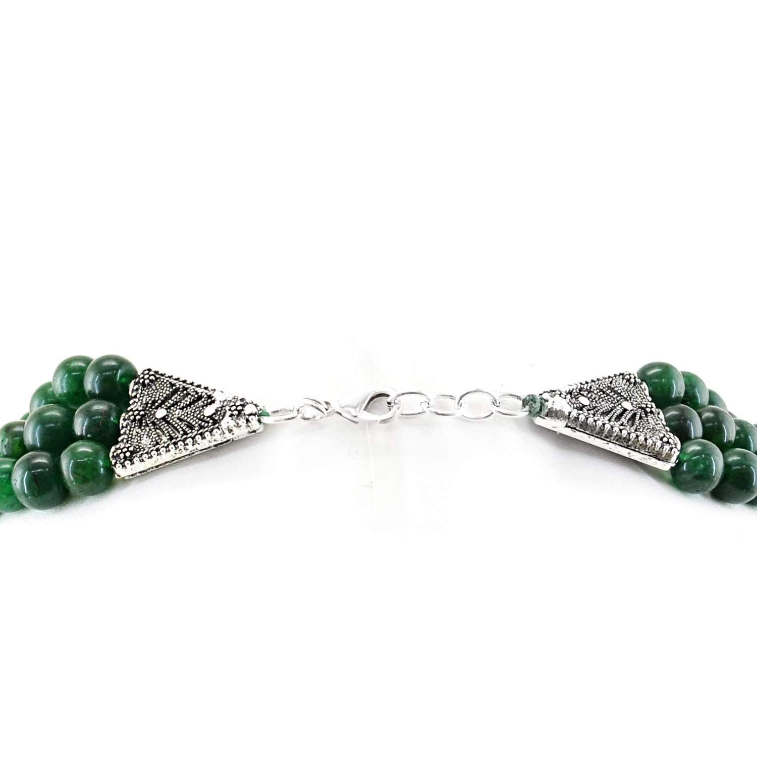 gemsmore:Natural Green Jade Necklace Round Shape 3 Strand