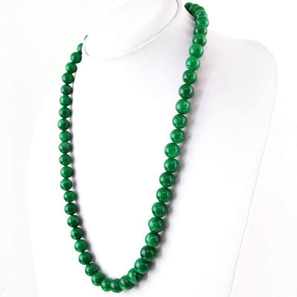 gemsmore:Natural Green Jade Necklace Round Shape Untreated Beads